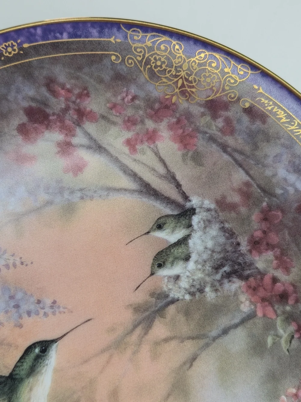 2 Bradford Hummingbird Decor Plates Wings of Grace, Garden Whispers W.S. Martin